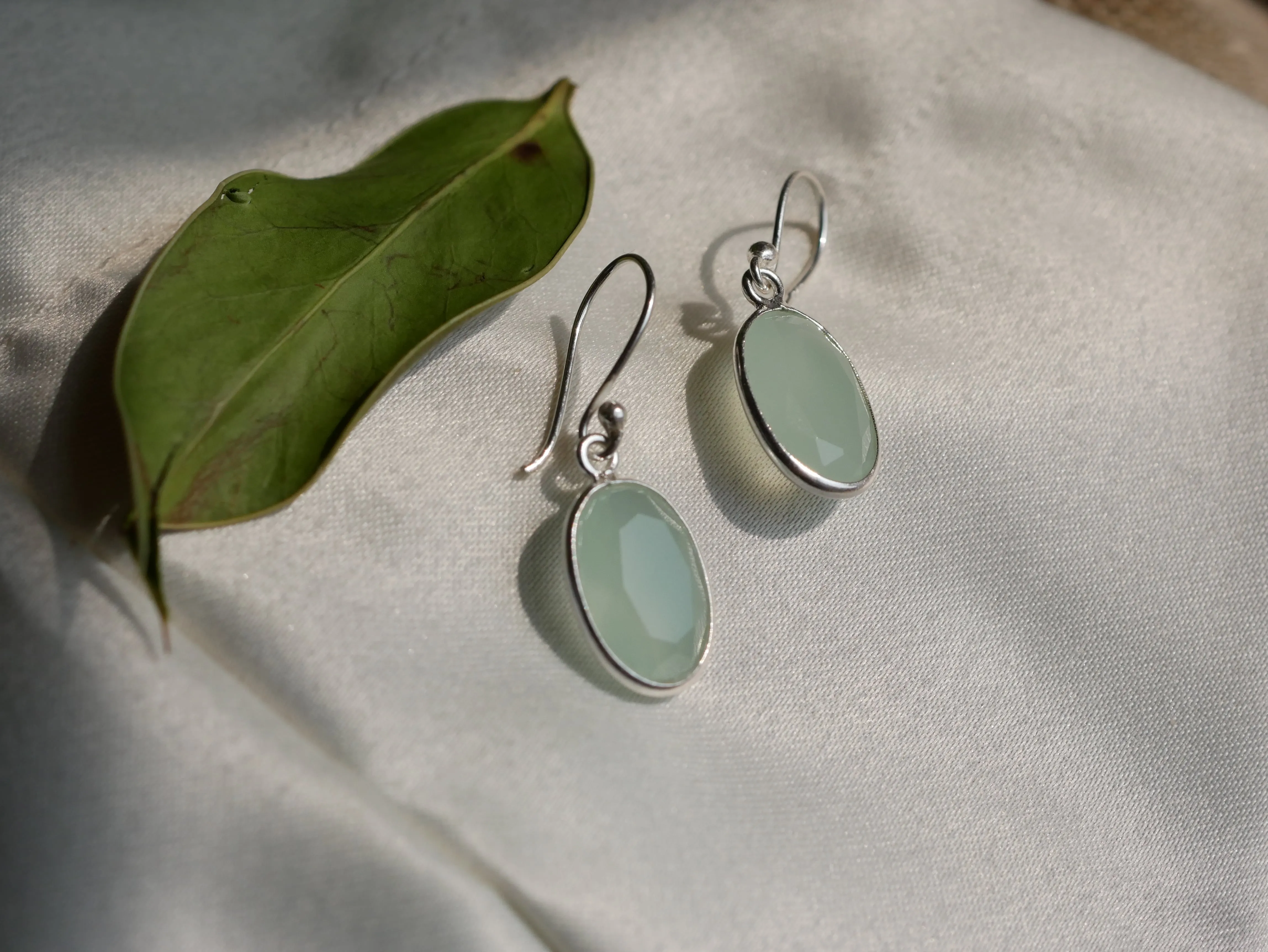 Pastel Green Chalcedony Adora Earrings - Oval