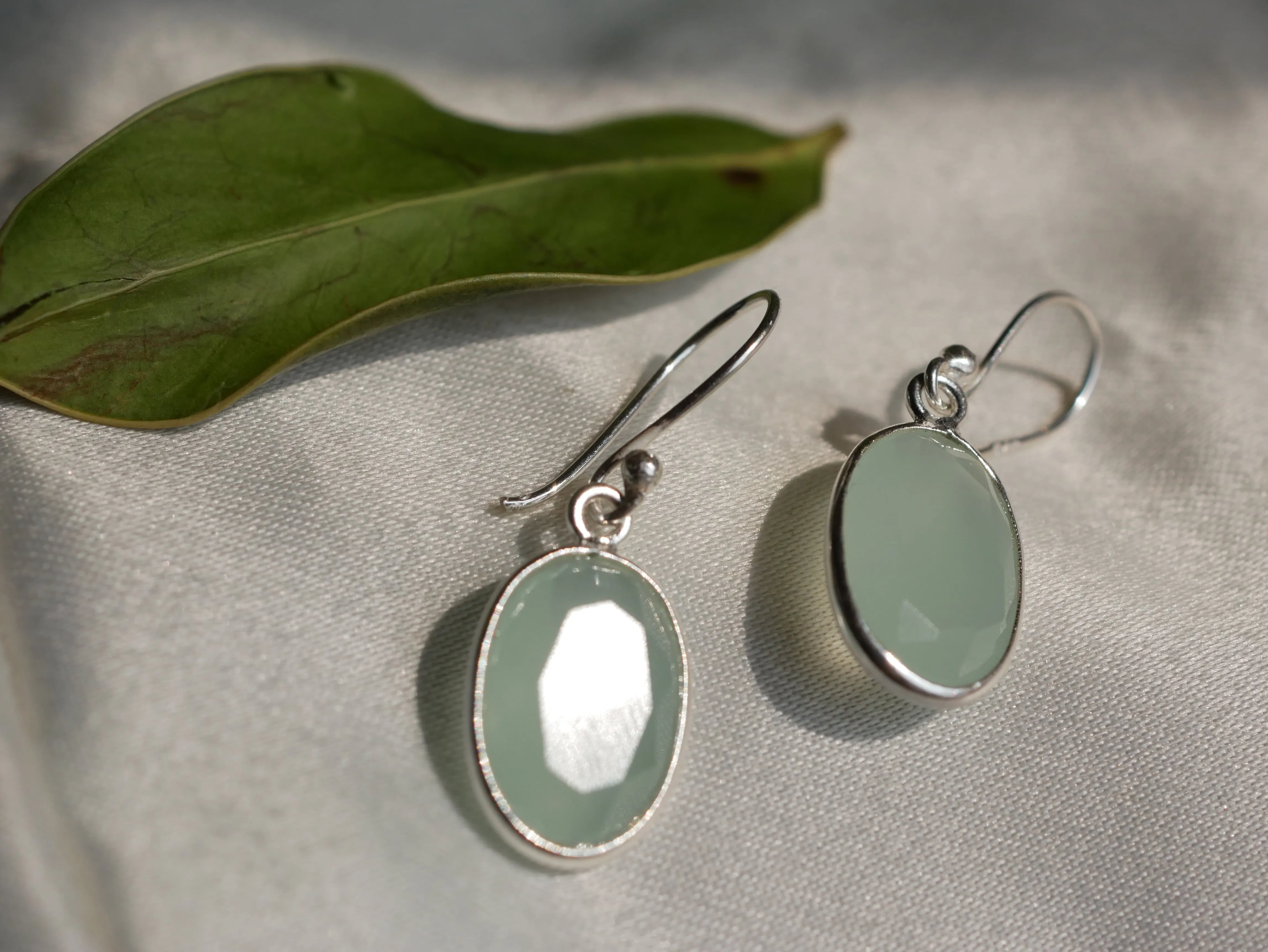 Pastel Green Chalcedony Adora Earrings - Oval