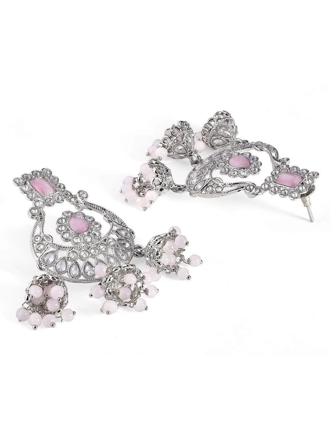 Rubans AD Studded Silver Plated Pastel Multi Jhumka Earrings